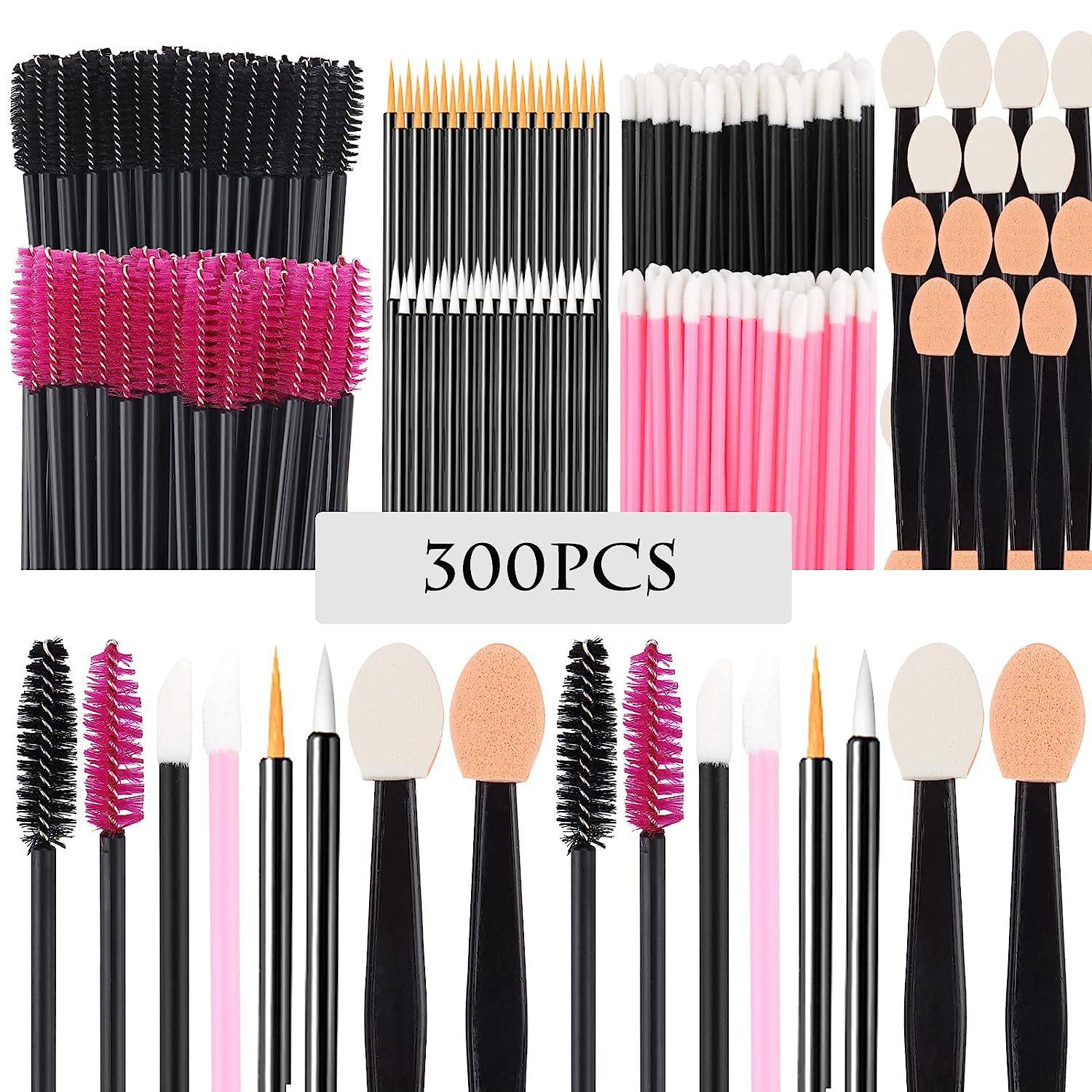 300-Piece Disposable Makeup Brush Set, Includes Eyelash Curler, Lip Brush, Eye Shadow Sponge, Travel-Friendly Storage Box Included