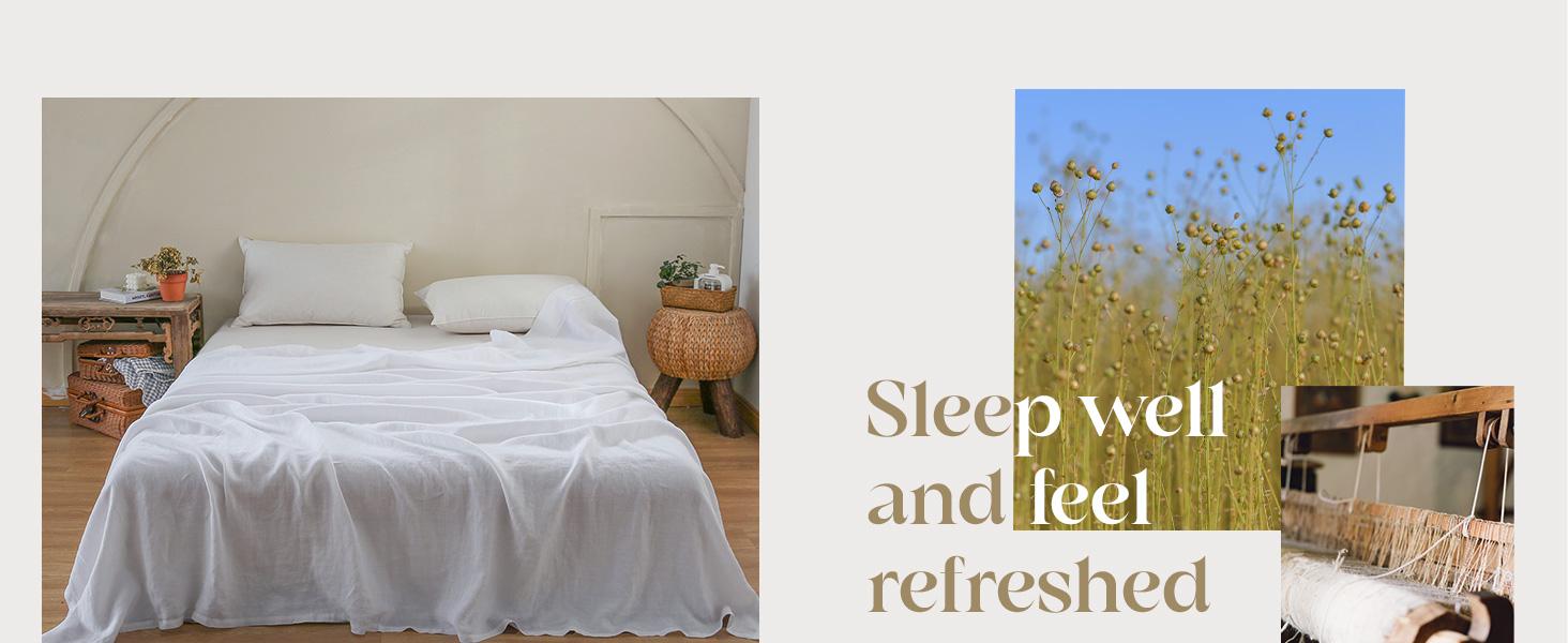 Simple&Opulence French Linen Flat Sheet with Embroidered Border-100% Stone Washed Flax Bedding, Breathable Flat Top Sheet-1 Piece Bed Flat Sheet Only