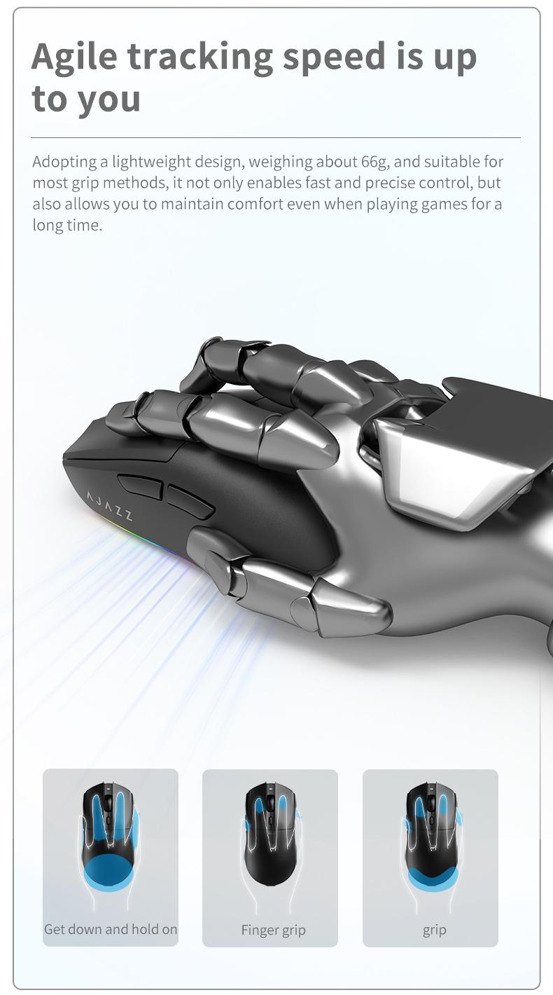 AJAZZ AJ139 V2 MC Wireless Gaming Mouse, PAW3311 Sensor, Low-Latency Tri-Mode (USB-C + 2.4G + BT), Wireless Charging Base, Lightweight 66g Design, 1K Polling Rate, 500mAh Long-Lasting Battery, Multi-System Compatibility, Esports and Office Use