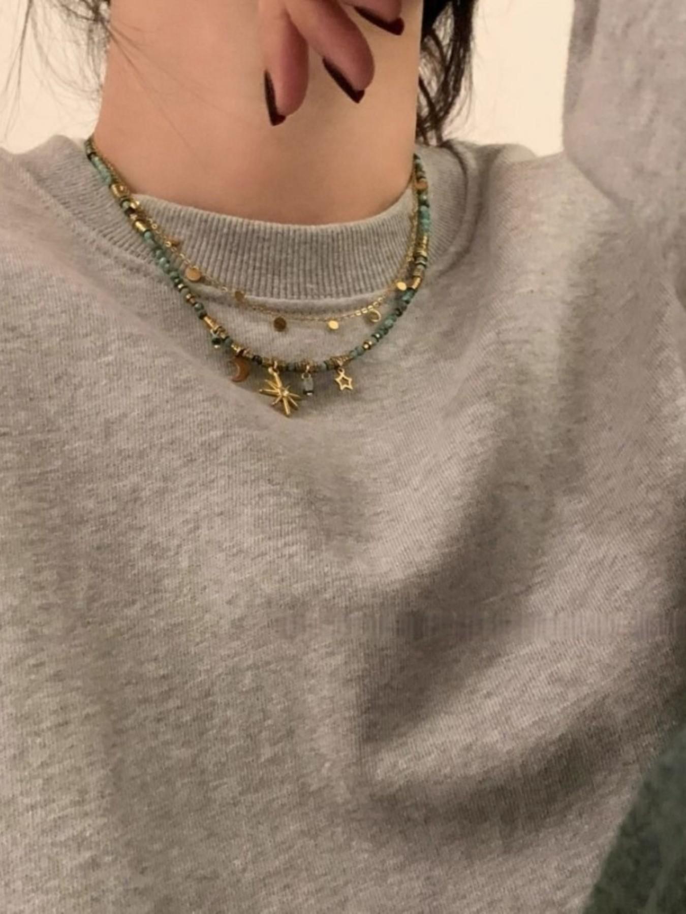 Mead Vintage Beaded Necklace 2026 New Design, Elegant Chain Print Collarbone Chain, Layered Necklace for Women, All Seasons Fashion Accessory