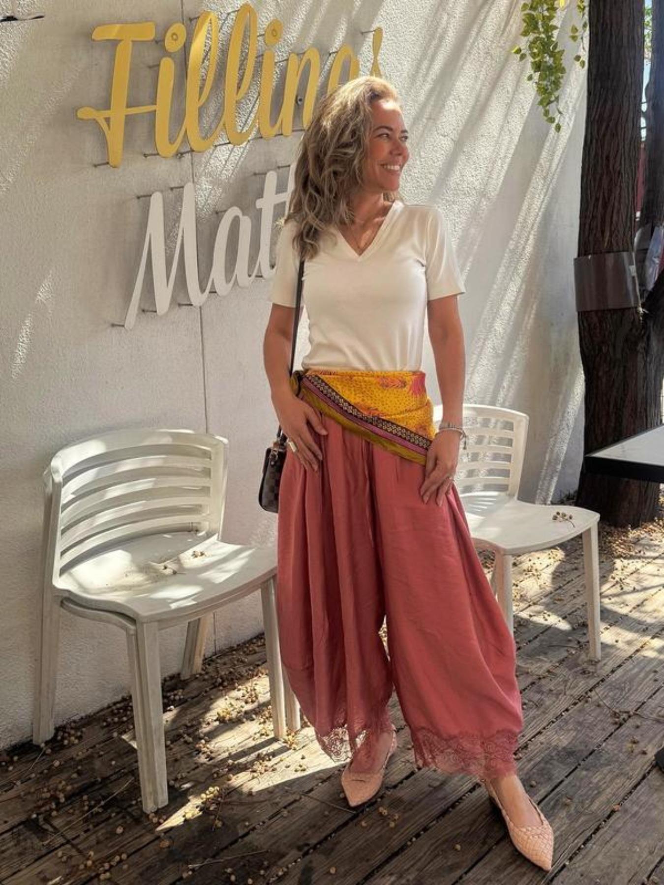 Women's Casual Pocket Elastic Waist Long Pants, Lace Patchwork Bottoms, Asymmetrical Hem, Summer Loose Wide-Leg Pants, Womenswear