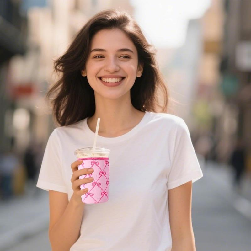 3 Pack/set Reusable Iced Coffee Cup Sleeve Beverage Holder for 16-32 Ounces Coffee Sleeve for Iced & Hot Drinks Pink Drink Sleeve for Cold Beverages Compatible with Starbucks Dunkin Coffee Cup and More