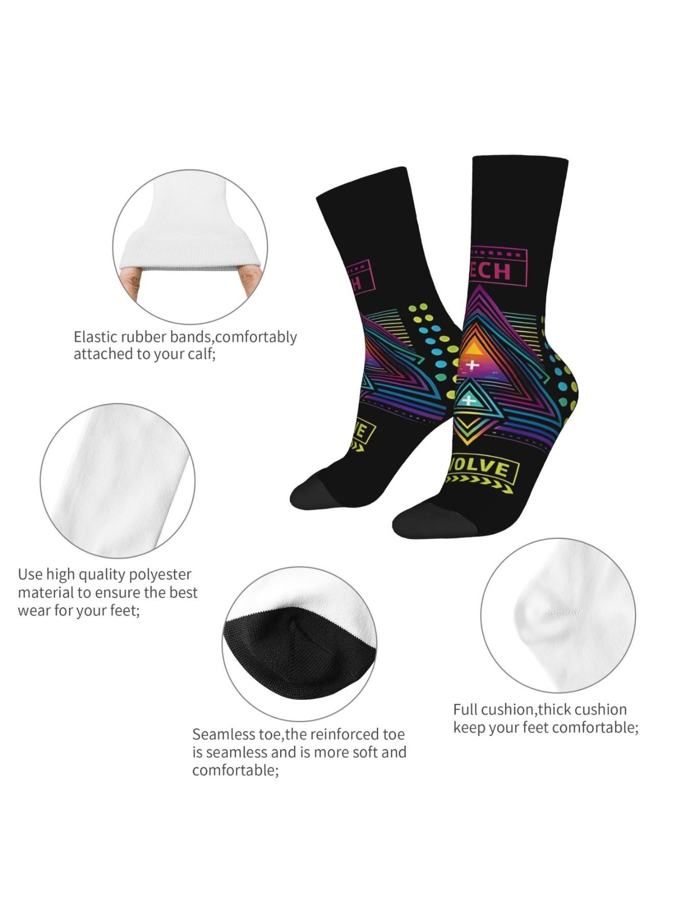 1 Pair Stylish Abstract Design Men's compression Socks Harajuku Pattern Printed Funny Novelty Happy Crew Sock Breathable Compression Socks