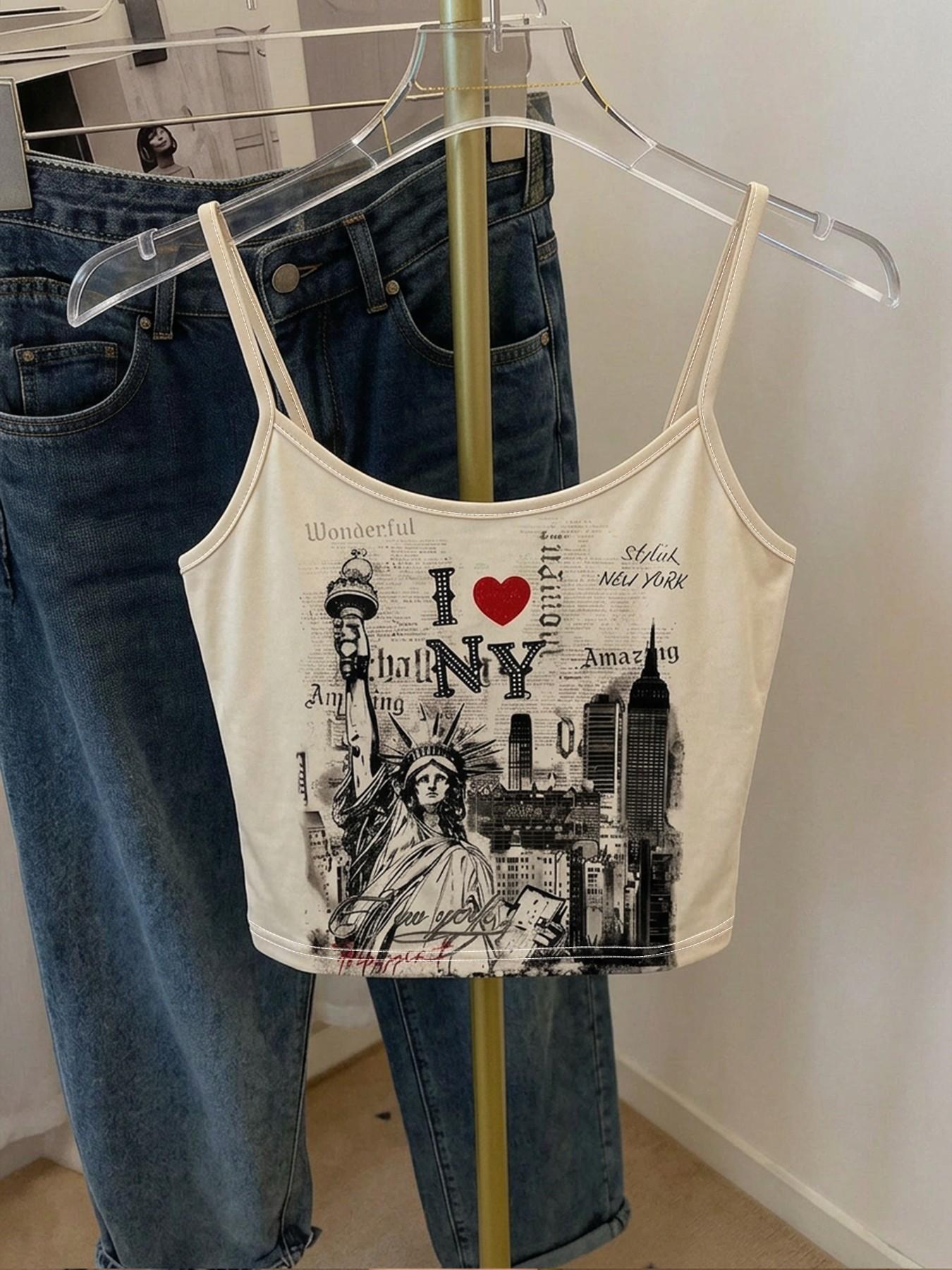 American Flag Print Cami Top, Spaghetti Strap Sleeveless Slim-Fitting Sexy Backless Casual Tank, Breathable Material, Multiple Flag Options, Plain Surface Design