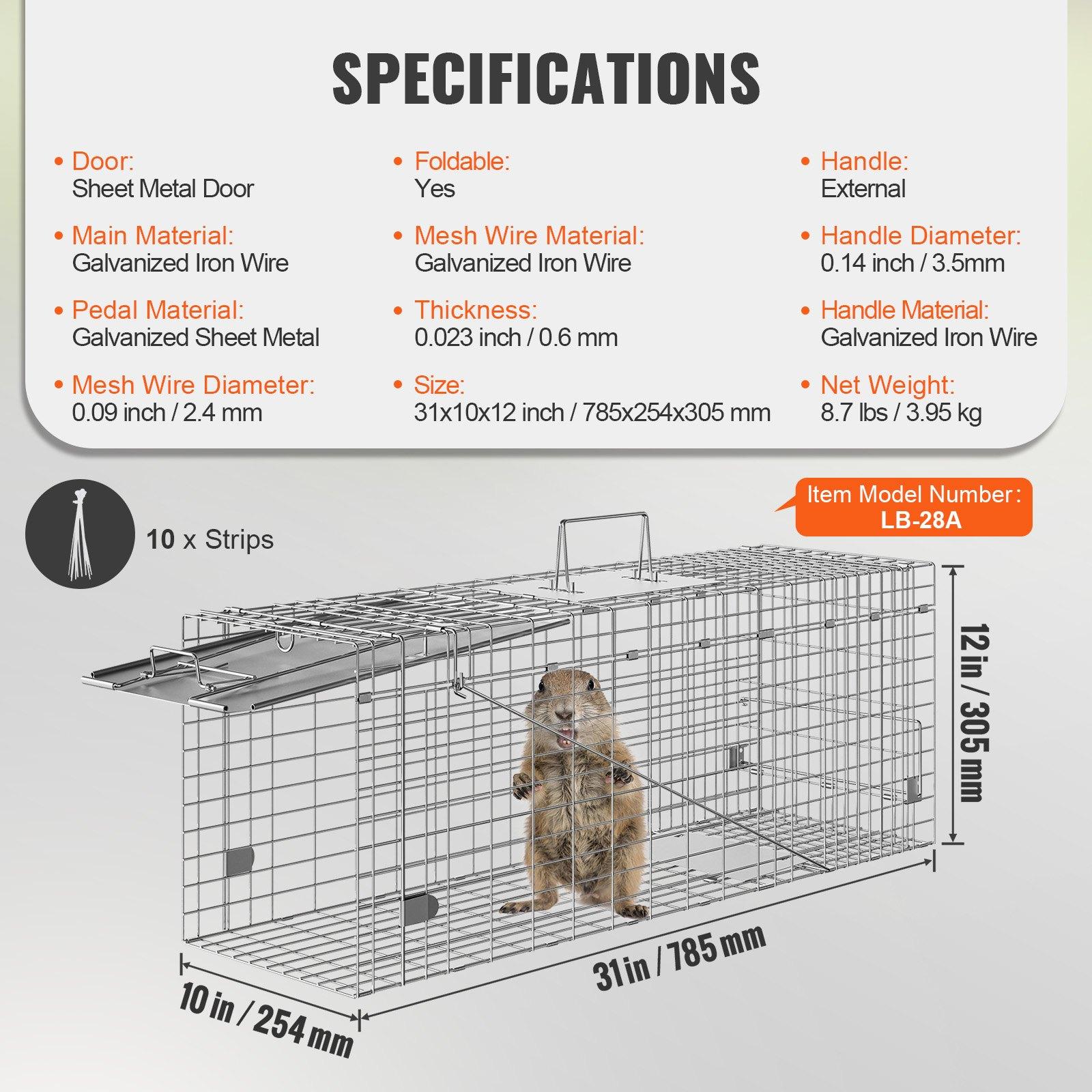 【DealsForYouDays】VEVOR Humane Live Animal Cage Trap, 31x10x12" Galvanized Iron Folding Trap with Handle, for Stray Cats, Raccoons, Groundhogs (Tools & Hardware, Hand Tools Accessory)