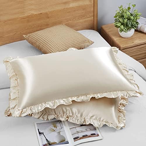 Ruffled Queen Pillowcase Set of 2, Beige Pillow for Ruffle Pillow Shams Covers Room Decoration, with Envelope Closure Ruffled Queen Pillowcase Set of 2, Beige Pillow for Ruffle Pillow Shams Covers Room Decoration, with Envelope Closure