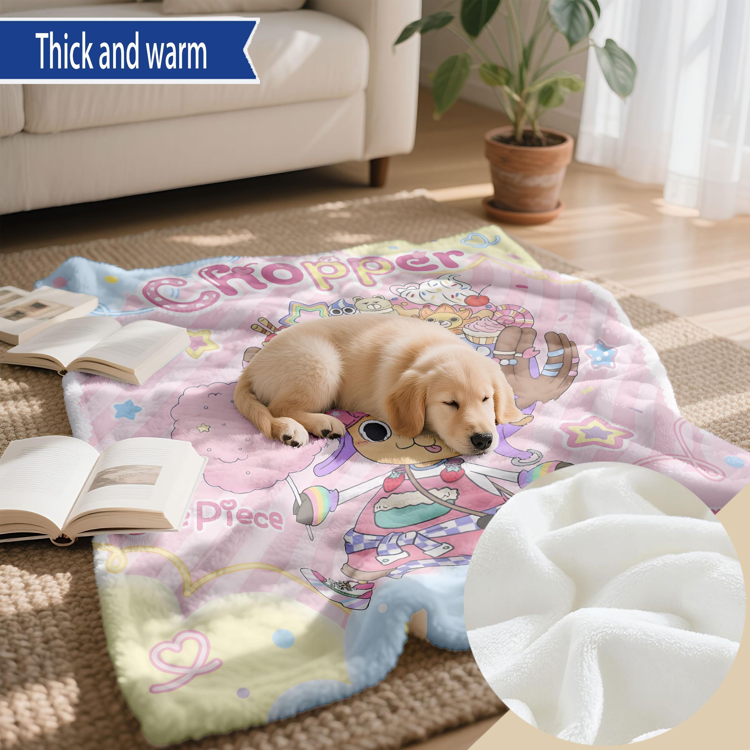 One Piece Chopper Harajuku Throw Blanket (Kawaii Street Fashion Design) - Tony Tony Chopper & Harajuku Motif Prints, Skin-Friendly & Machine Washable, High-Grade Plush & Double Warmth, Multi-Scene Use, Perfect Gift for One Piece Fans