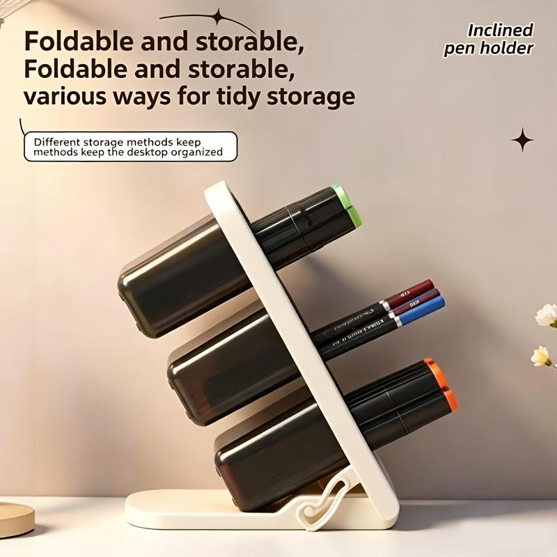 1pc Tilted Pen Holder - 3-Tier Desktop Storage Box with Easy Access Slots, Large Capacity Organizer for Markers, Pens & Supplies. Aesthetic Desk Accessory for Students, Home Office, Vanity & Study. Great Gift for Back to School, Birthdays & Holidays.