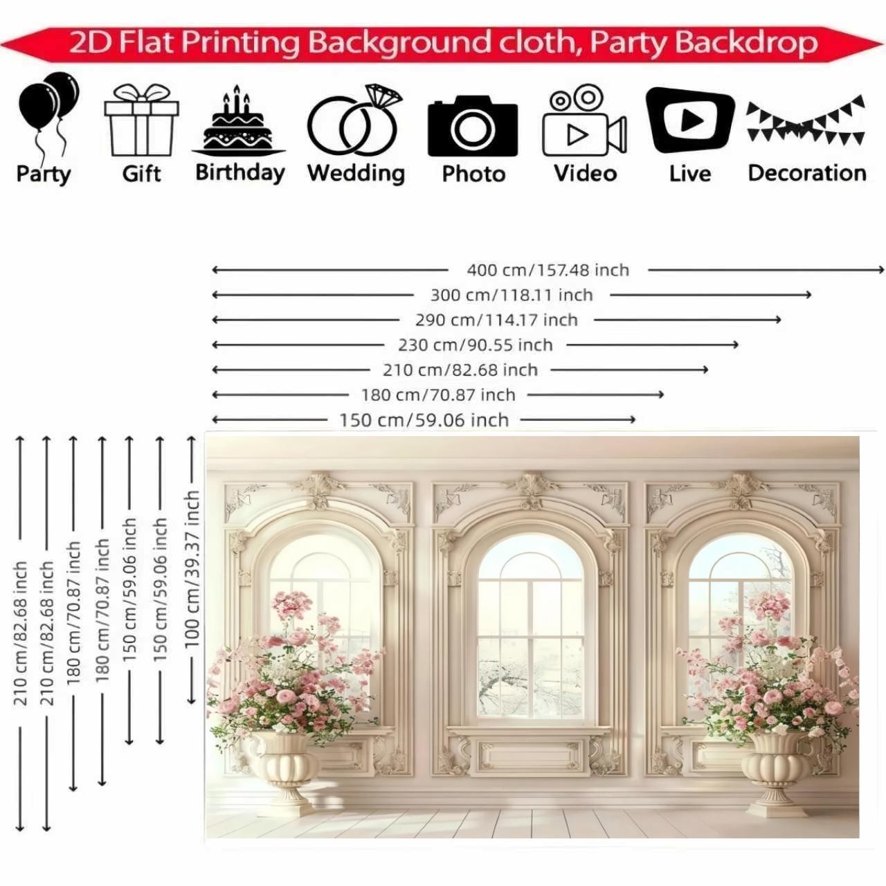 French Vintage Arch Background Cloth, European Floral Window Scene Rose Vase Photo Hanging Cloth, Wedding Birthday Party Decor