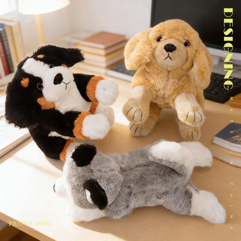 Cuddly Lying Prone Pet Dog Plush Toys Soft Fluffy Husky Shepherd Dog Beagle Doll Sleeping Throw Pillow Kawaii Home Decor