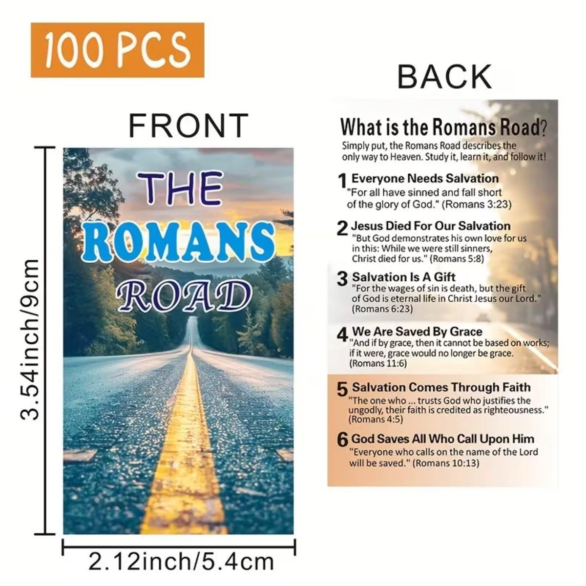 100 Gospel Tracts, Salvation Cards, Pocket Prayer Postcards, Christian Inspirational Bible Verse Gifts(Matte Finish — The Roman Road)Suitable for Wallet Plans, Bookmarks, And Outreach to Christian Youth of gift。