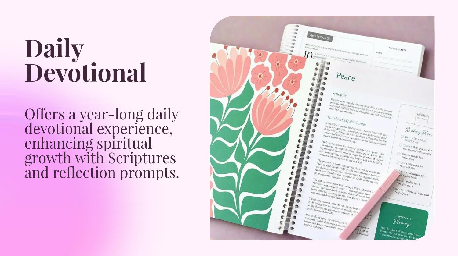 52-Week Bible Study Guide: A year-long daily devotional with Scripture, reflection questions, and prayer prompts (women only) – spiral-bound with an inspiring cover and durable hardcover