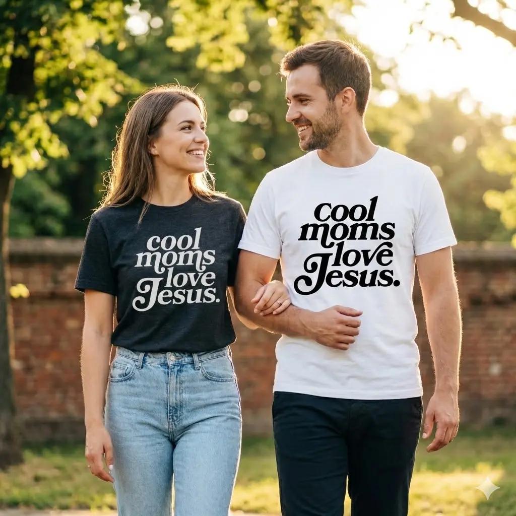 Cool Moms Love Jesus T-Shirt Praying Mama Religious Mom Inspirational Tee Cotton Classic Fit Soft Breathable Material Faithful Mother Casual Top