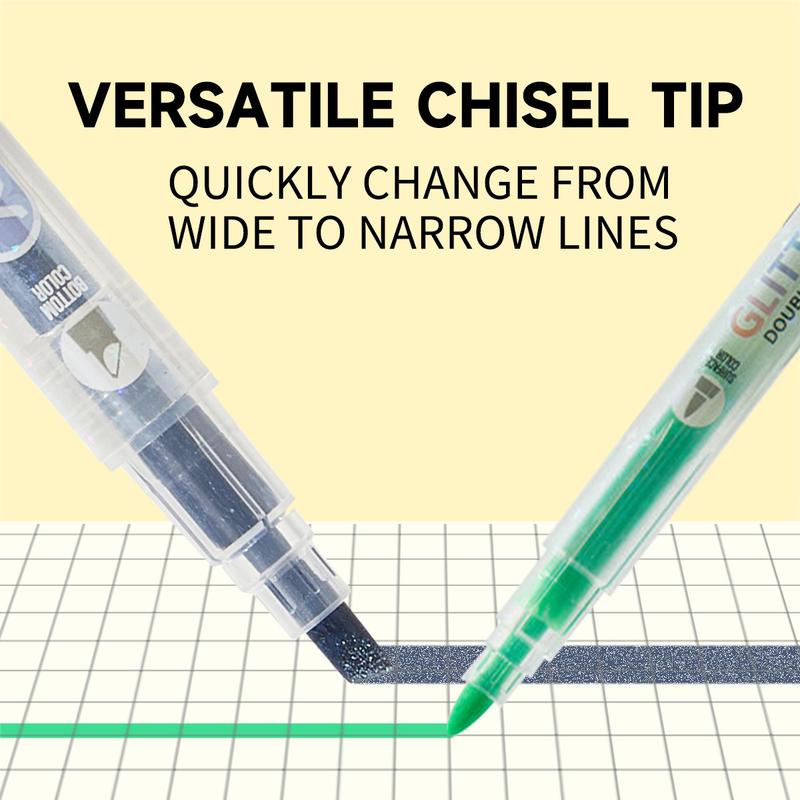 Glitter Highlighter Marker Pen, 6 Counts/set Double Color Highlighter Marker Pen, No Bleed Colors Highlighter Marker Pen for Journaling, Students School Office