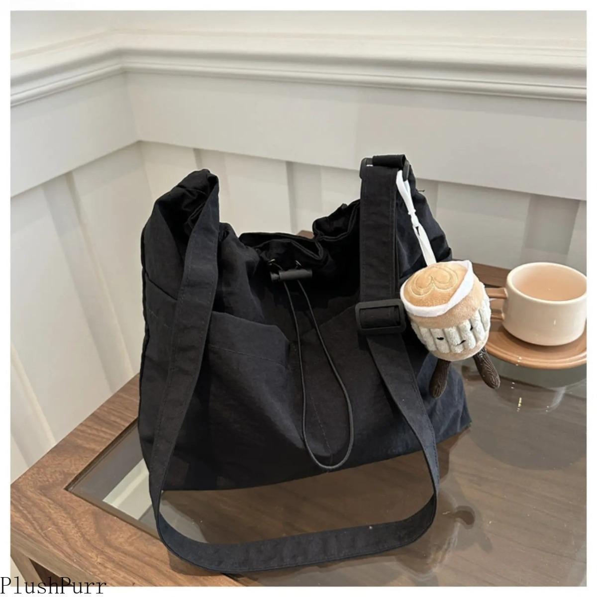2026 New Large-Capacity Waterproof Nylon Drawstring Bucket Bag - Ruched Shoulder Crossbody Gym Sports Duffle, Lightweight Durable Versatile for Travel, Daily Commute outdoorfun