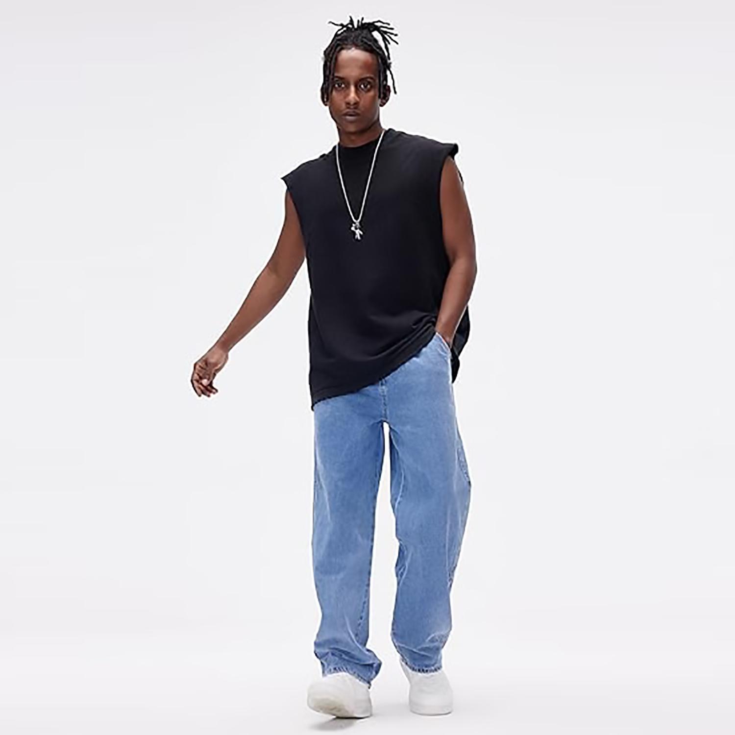 Men's Straight Leg Denim Pants Loose Fit Wide Leg Baggy Jeans Hip Hop Streetwear Trousers