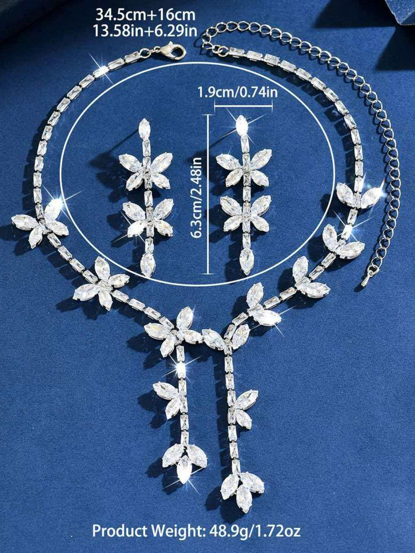 Butterfly Crystal Jewelry Set, Luxury Bling Necklace & Tassel Earrings, Elegant Bridal Wedding Party Gift, Stunning Accessory Collection