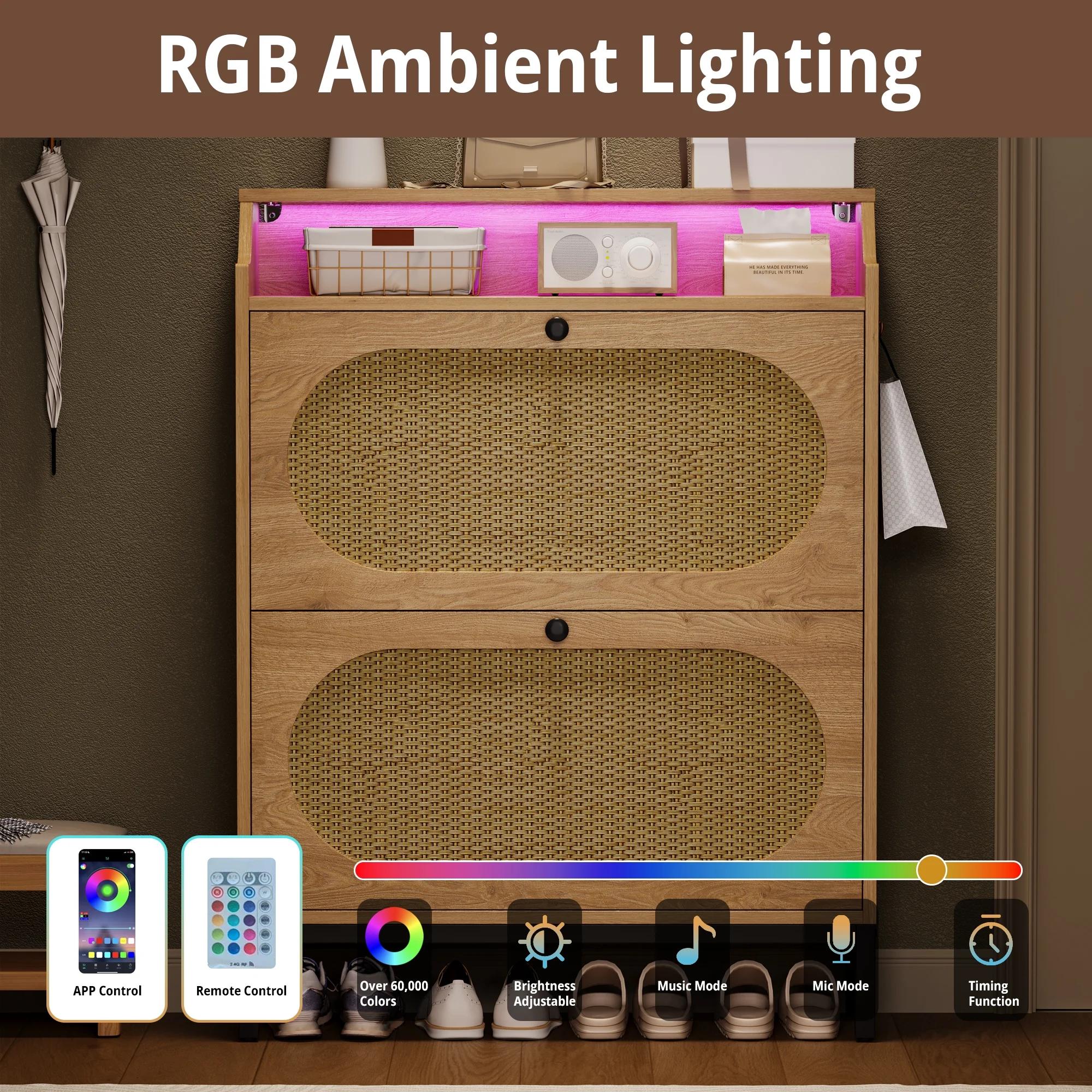 IRONCK Shoe Storage Cabinet with 3 Flip Drawers, Fluted Shoe Cabinet Storage for Entryway, Free Standing Wooden Shoe Organizer Cabinet for Hallway