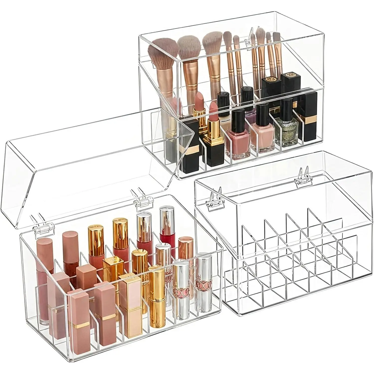 3 Pack Lipstick Holder Organizer with Lid, 18 Spaces Clear  Lipstick Display Stand Container, Dust-proof Beauty Makeup Storage Case for  Dresser  Cabinet Display