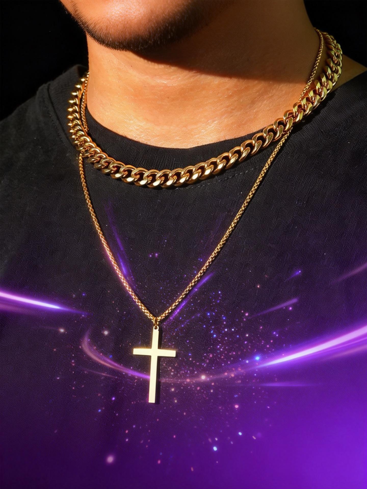 Men's Stainless Steel Jewelry Set, Punk Style Cross Necklace & Bracelet, Streetwear Accessories for All Seasons, Perfect Gift for Him