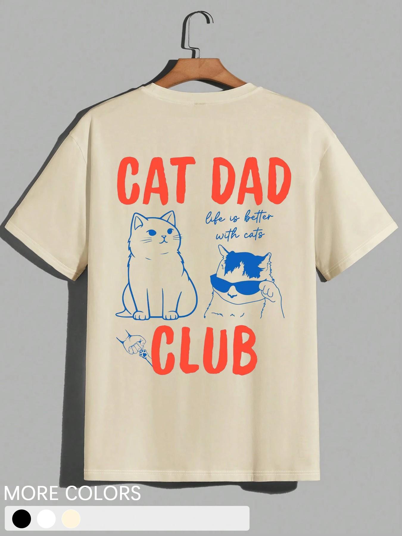 Apex Outpost 1 Piece Men's Cat Dad Club T-Shirt, Oversized Fit With Bold Text & Cool Cat Illustrations For Pet Lovers And Casual Everyday Wear