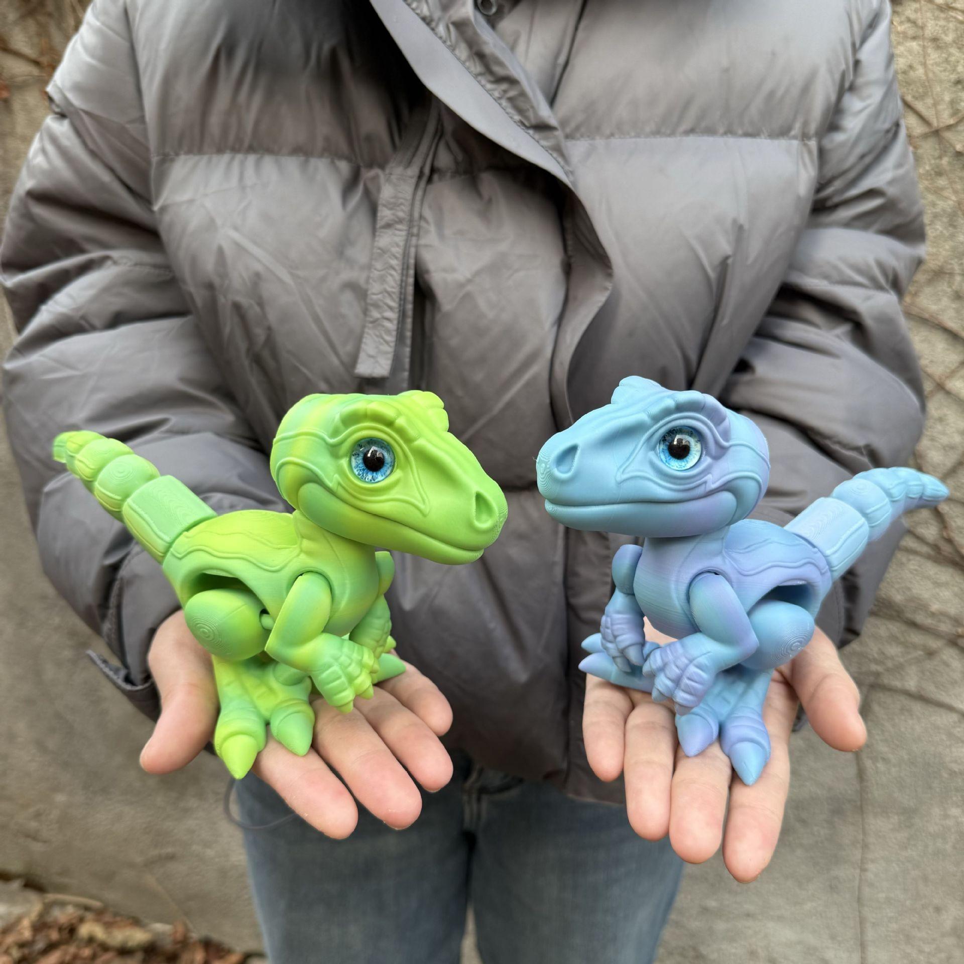 3D Printed Small Colorful Dragon Jointed Figure with Realistic Eyes, Artisanal Ornament, Collectible Doll, Decorative Craft