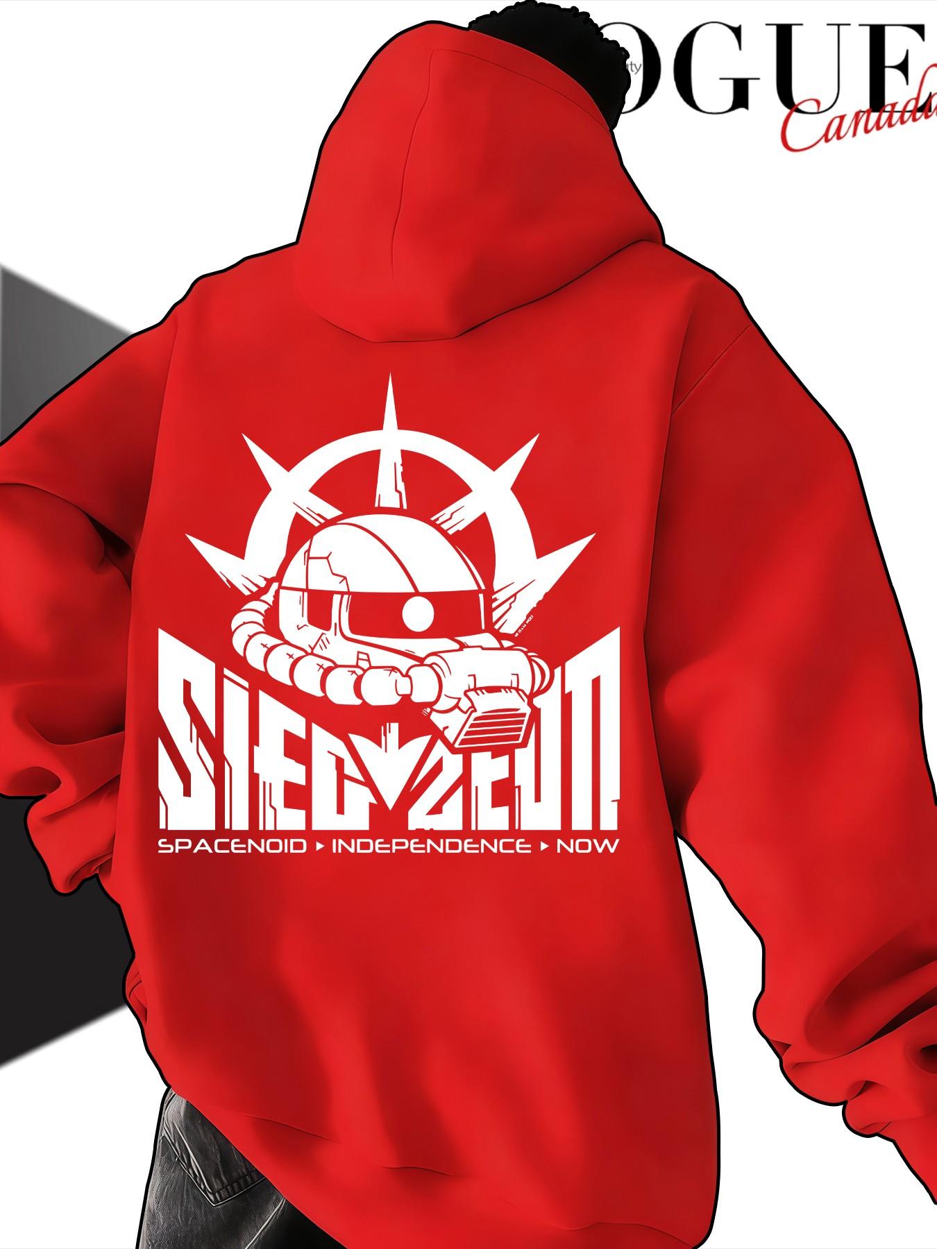 Sieg Zeon Gundam Zakku Geon Army Print Unisex Hoodie, Casual Long Sleeve Loose Fit, Kangaroo Pocket Design, Fall & Winter Streetwear