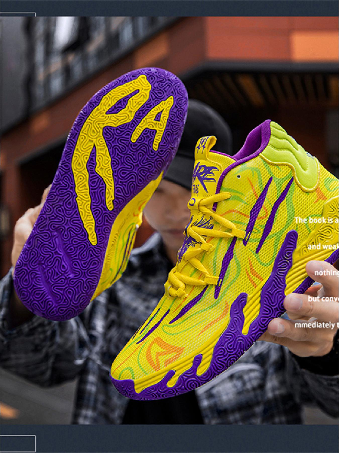 1 Pair Multicolor Trendy Basketball Shoes Breathable Mesh Upper Non-Slip Rubber Sole Comfortable Fashion Sneakers for Outdoor Sports & Streetwear Styling