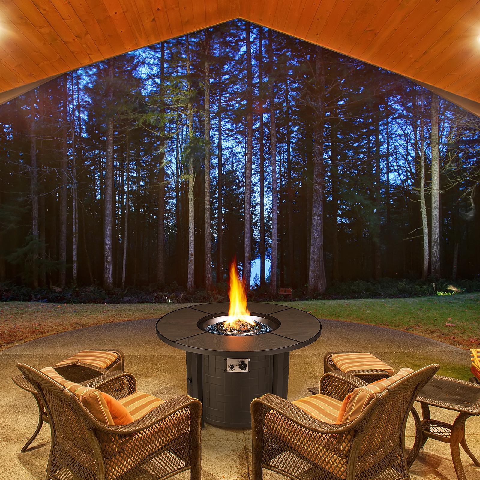 42-Inch Propane Fire Pit Table - 50,000 BTU with Auto-Ignition, Round Gas Fire Pit for Outdoor Patios, Includes Waterproof Cover, Blue Stone Finish and Lid - CSA Certified，Ideal for party