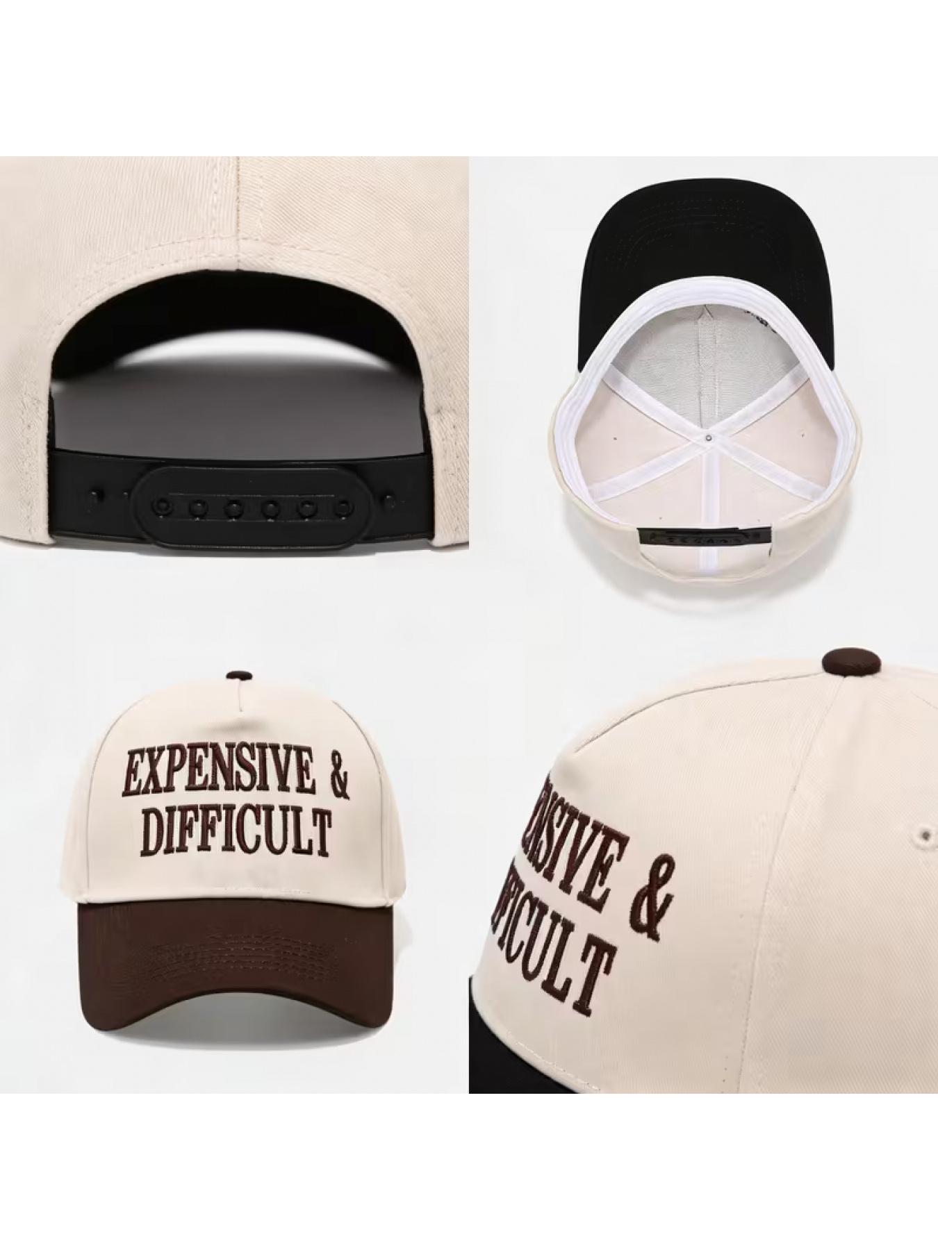 1 Women's "EXPENSIVE & DIFFICULT" Baseball Cap, Fashion 5-Panel Cap, Outdoor Sports Adjustable Casual Hat, Suitable for Spring and Autumn Outings, Travel and Beach Vacations