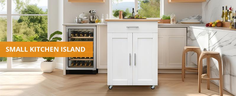 Kitchen Island Cart, Small Kitchen Island with Storage - Large Drawer, Adjustable Shelf & Towel Rack, Mobile Rolling Kitchen Island with Wheels, Space-Saving White Kitchen Organizer for Dining Room