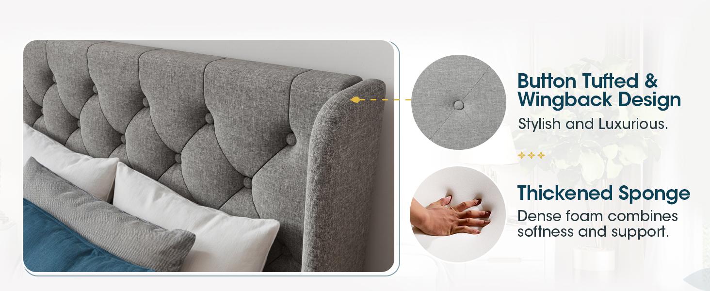 MUTICOR Upholstered Bed Frame with Tufted Wingback Headboard，【Frame Only No Mattress】 Modern Platform Bed with Wooden Slats Support -Non-Slip and Noise-Free，Full/King/Queen Bed Frame #TikTokShopBlackFriday #ChristmasGifts