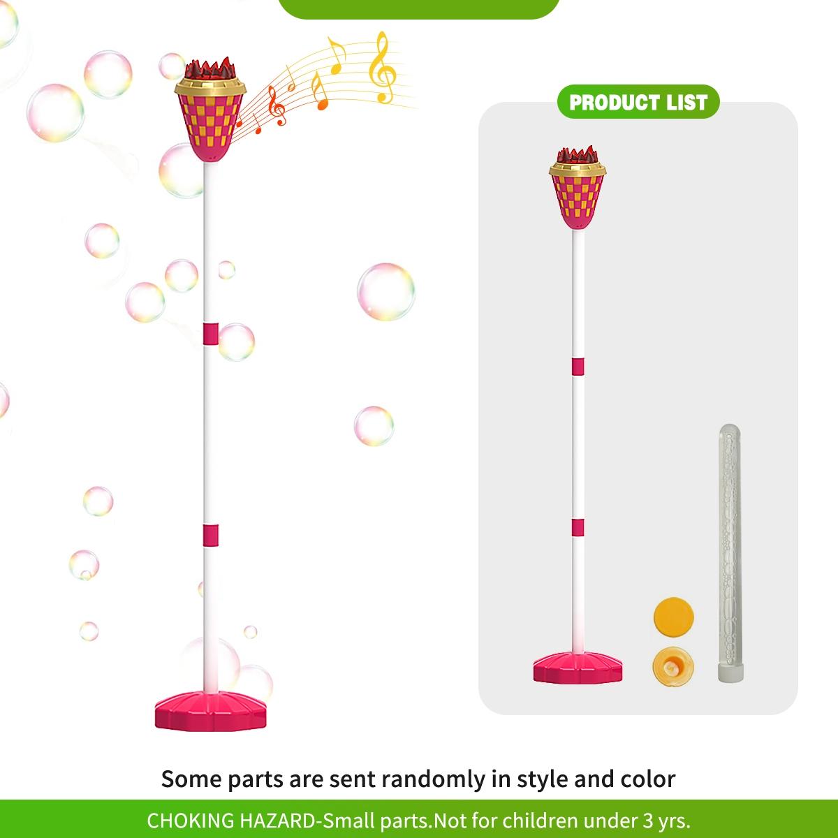 Simulated Torch Bubble Machine with 1 Bottle 100ML Bubble Liquid, Adjustable Height, Light Sound Effect, Handheld Standing Dual Use