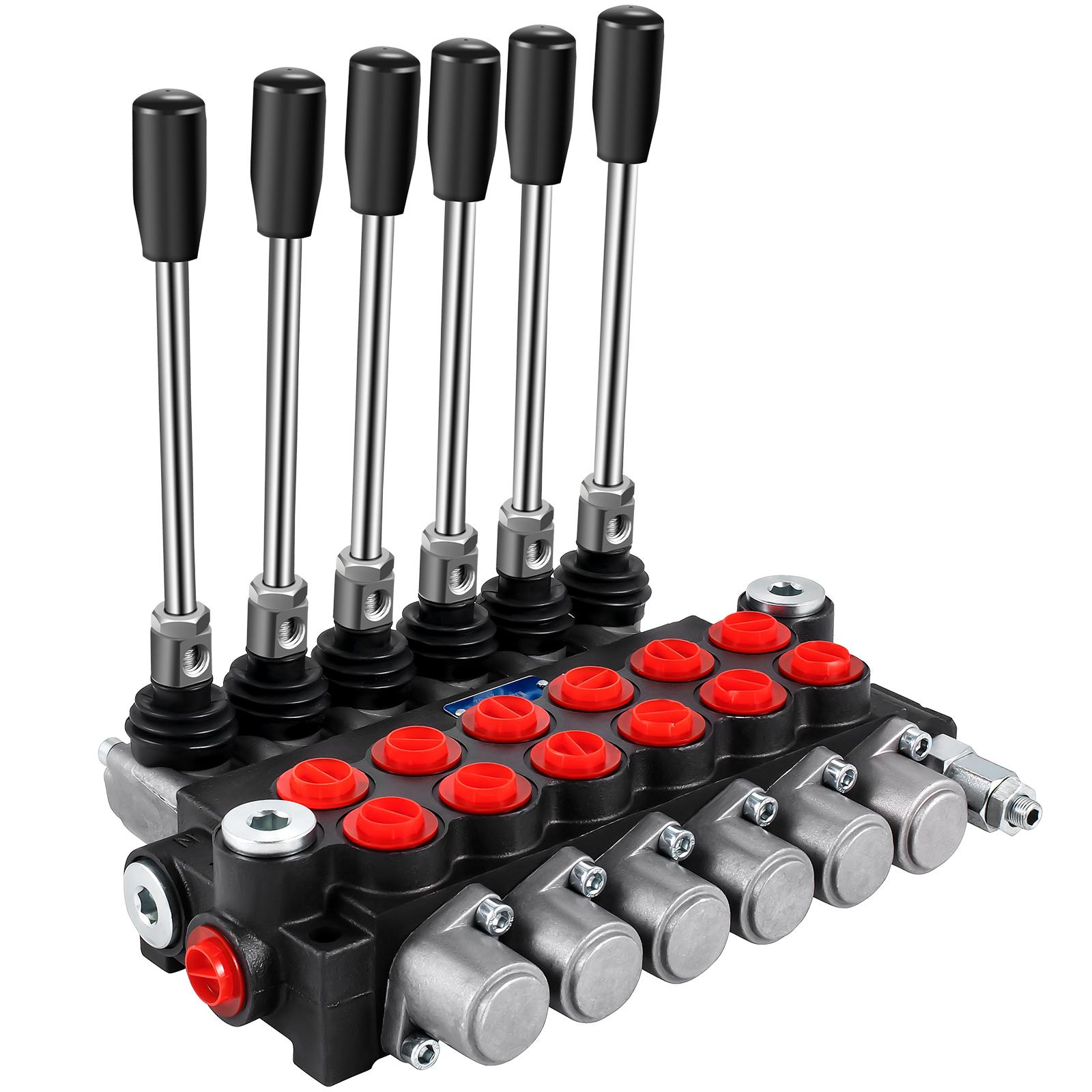 VEVOR P-Iron Chrome Hydraulic Directional Control Valve - 6 Spools, 11 GPM, 3600 PSI Loader Valve for Tractors, Tanks with Press-Punching Machines Compatibility