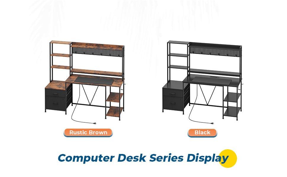 Sikaic 65 Inches Reversible LED Light Gaming Desk With Hutch Power Outlets Monitor Stand 2 Drawers 4 Shelves Pegboard 8 Hooks Mouse Pad Furniture