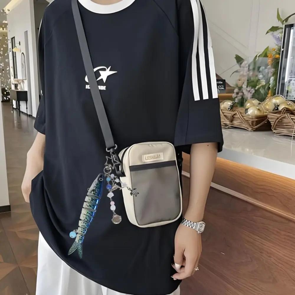 Novelty Fish Keychain, Fishing Enthusiasts Creative Bait Keychain, Jointed Design Fish Keyring with Beaded Charm, Realistic Lure Keychain for Bag Backpack, Good Luck Aesthetic Fish bag Pendant Trinket, Kawaii Keychain Style Accessory