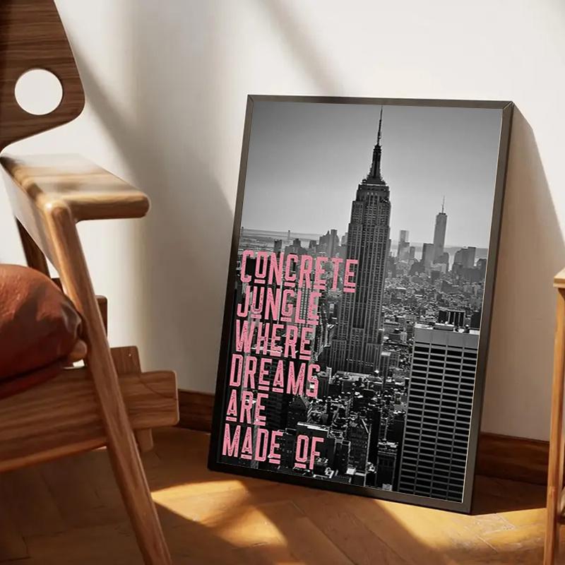Room Decoration 1 Piece NYC Skyline City Canvas Art Print, Frameless Motivational Quote Wall Decoration Poster, Unique Holiday Gift for Home Office Living Room Bedroom. 2D Flat