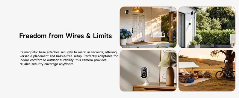 CINMOORE 2.5K Cordless Wireless Security Camera - Magnetic Mount Indoor/Outdoor Smart Home Gadget, Free Installation, HD Video, Full-Color Night Vision, Motion Detection, Wi-Fi, 2-Way Audio, Smartphone Control, Manufacturer Warranty, Monitor Capability