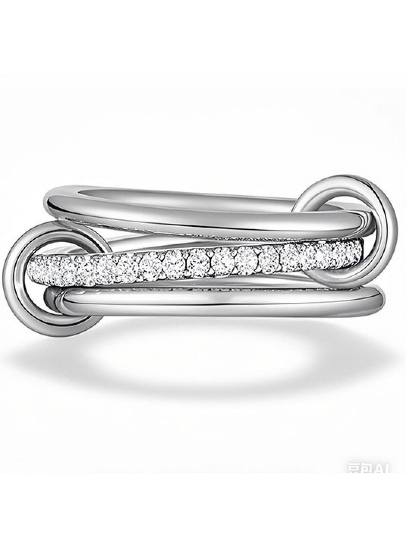 Stainless steel interlocking rings with full diamonds, three rings, four rings, new double-color multi-element style ring