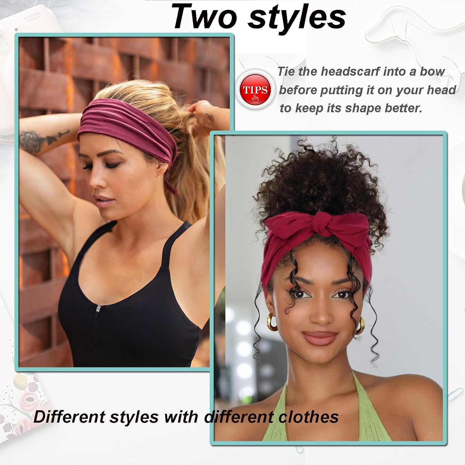 4 count Knotted Adjustable Headbands for Women Black Headbands Elastic Non-Slip Fashion Hair Bands for Workout  Running Yoga