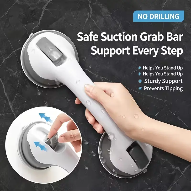No-Drill Bathroom Grab Bar, Strong Suction Non-Slip Support Handle, Adjustable Height, Easy Installation, Safety Handrail for Bath and Shower
