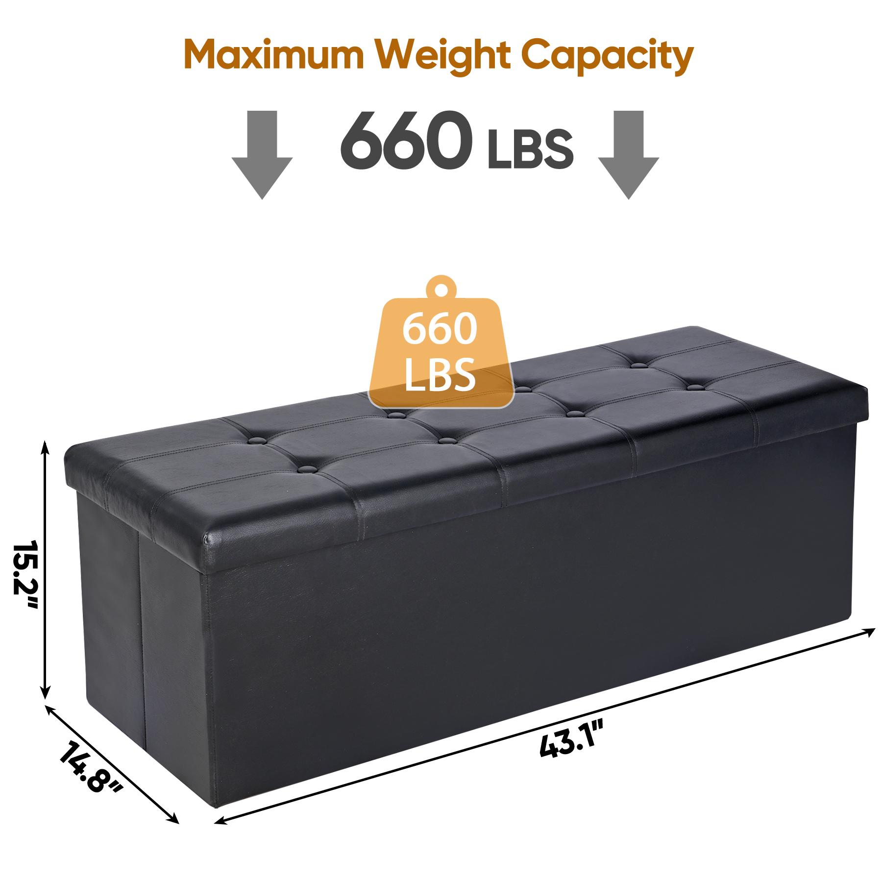 ZENY 43'' / 30" Black Storage Ottoman Bench PVC Leather Foldable Footrest Stool 660lbs W/Divider