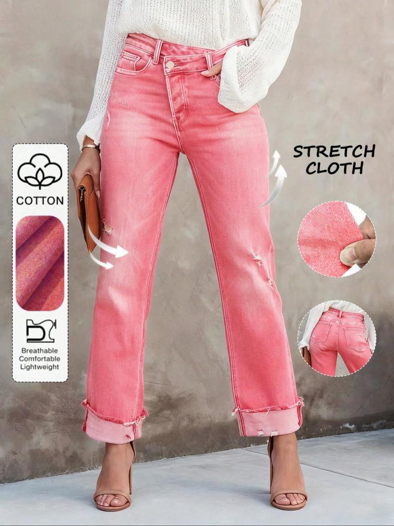 Women's Solid Color Jeans, Casual Comfy Denim Pants for Daily Wear, Ladies Bottoms for All Seasons