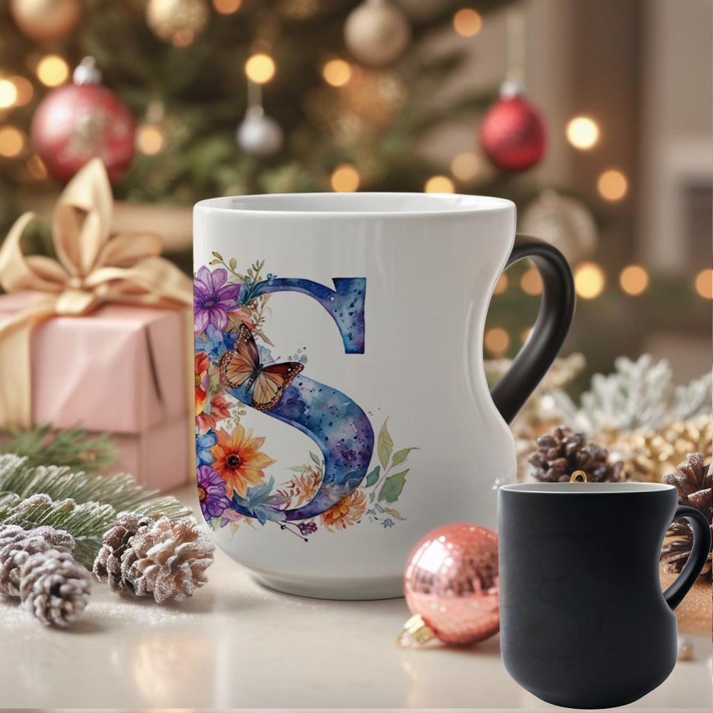 Color-changing ceramic mug, floral watercolor design, suitable for Halloween, Christmas, Valentine's Day, Mother's Day, Father's Day gifts (11 oz/330 ml)