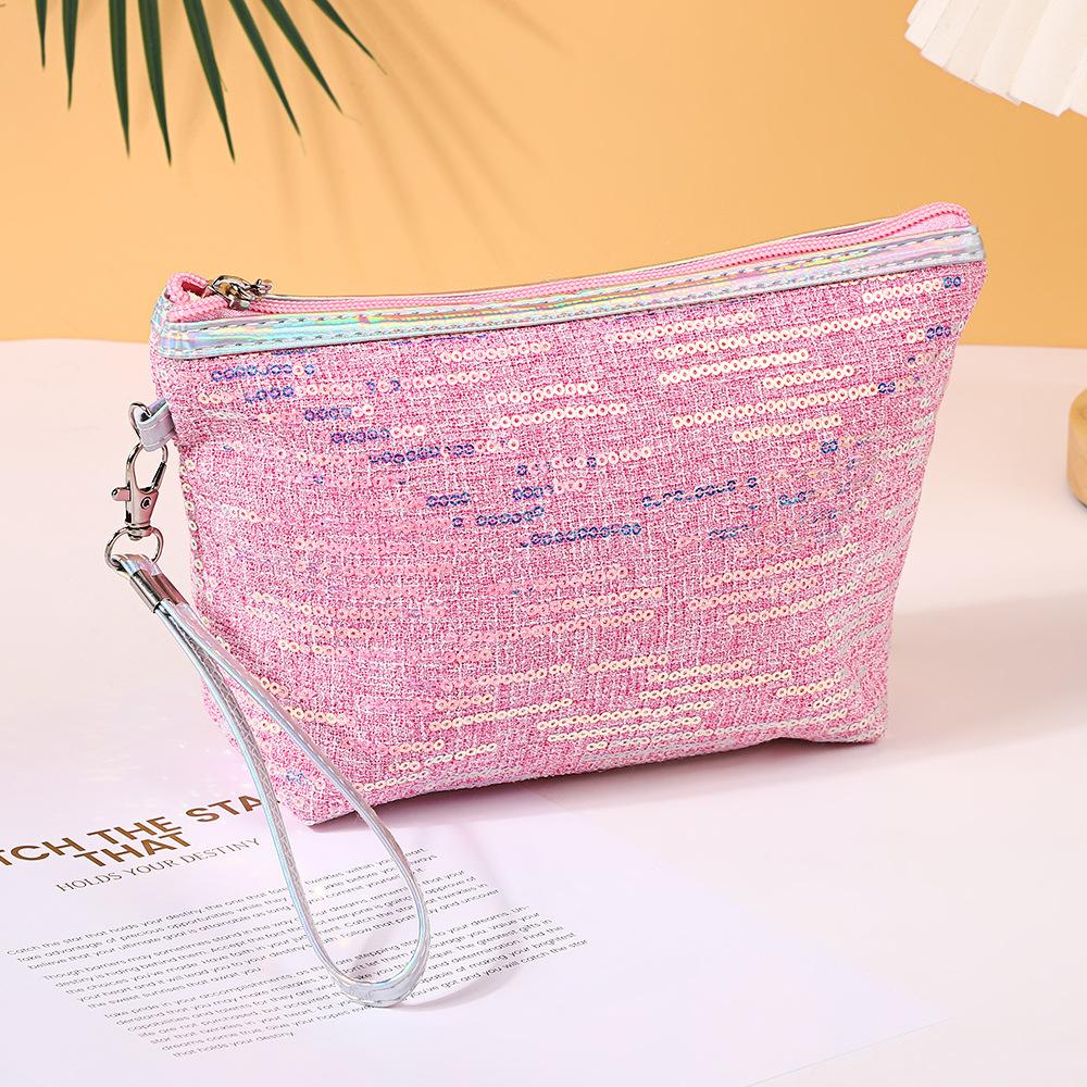 Cosmetic Bag with Large Capacity, Sequined Hand-Held Pearl Zipper Storage Bag, Portable, Home Travel Universal, Stylish & Functional Design