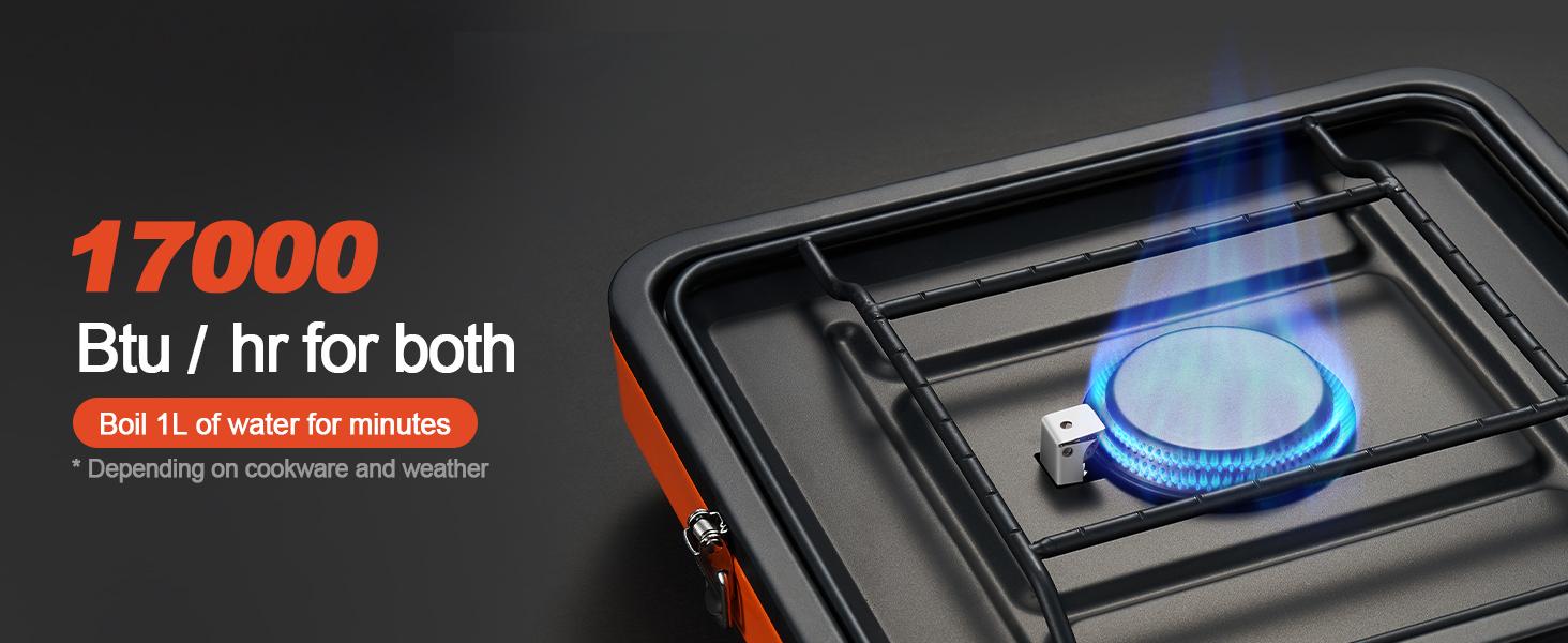 Odoland Portable 2 Burner Camping Stove Propane with Griddle – 17000 BTU Gas Stove Collapsible Backpacking Stove for Indoor Outdoor Cooking Hiking and Picnic Odoland Portable 2 Burner Camping Stove Propane with Griddle – 17000 BTU Gas Stove Collapsible Backpacking Stove for Indoor Outdoor Cooking Hiking and Picnic