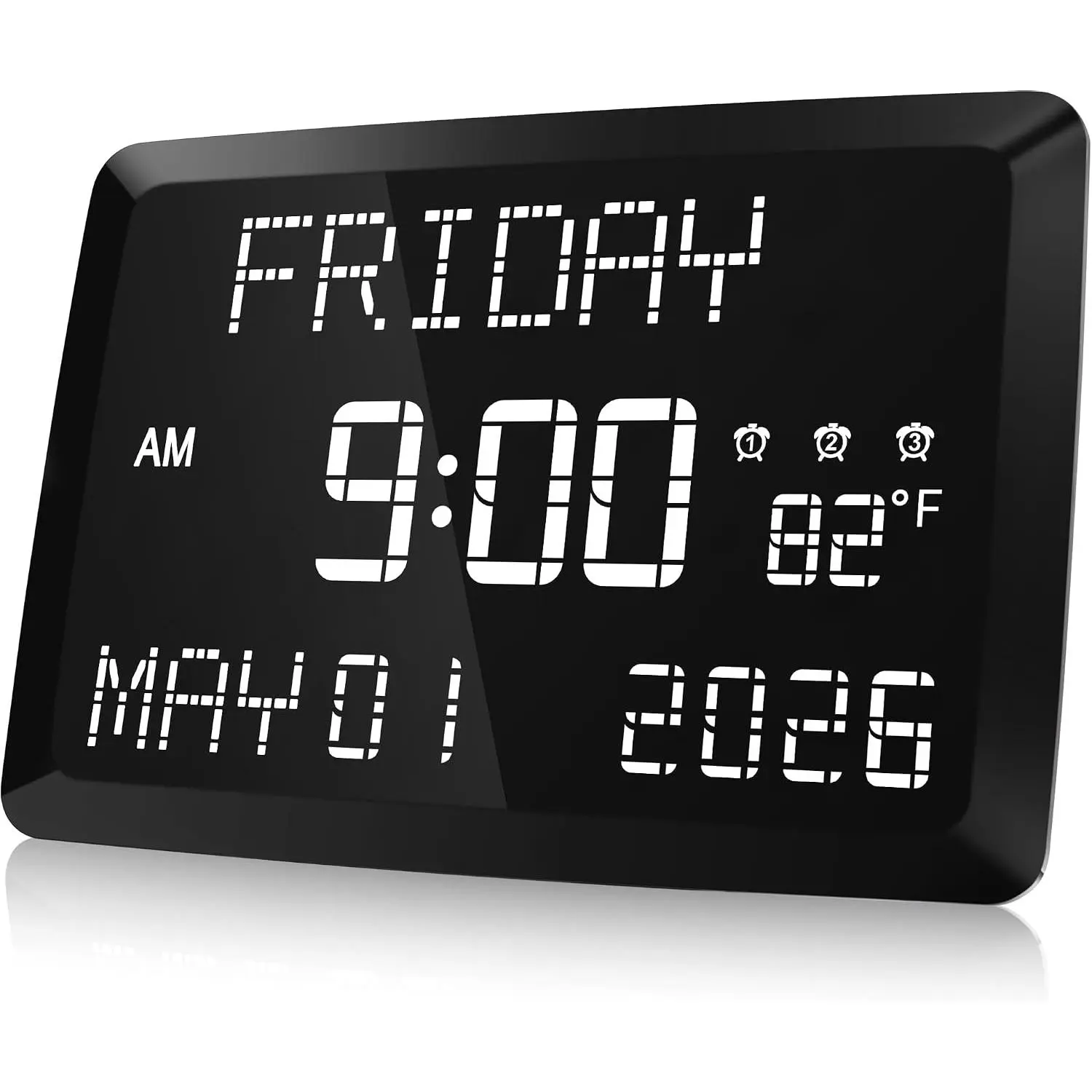 Clock, 11.5" Large Display Calendar Clock with Day and Date, Indoor Temperature, Brightness, Snooze,12/24H, DST for Home, Office, Elderly