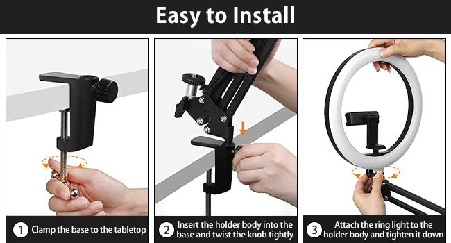 Overhead Camera Mount with Selfie Ring Light and Phone Holder, 10" LED Ring Light for Desk with Stand and Remote for iPhone,Phone Tripod with Light for Video Recording Vlog TikTok Live Stream Cooking