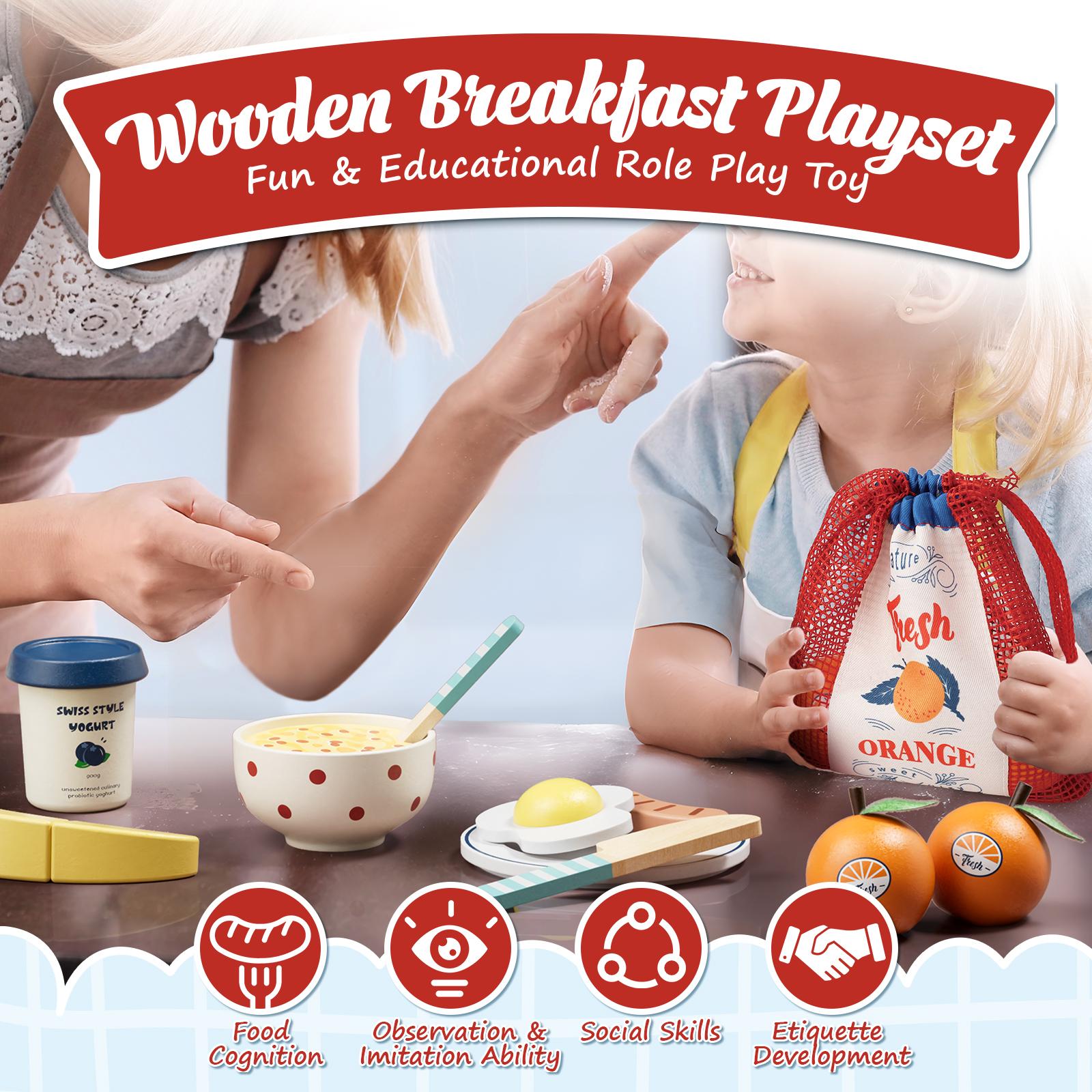 Wooden Pretend Play Food, Wooeden Breakfast Food, Play Food Sets with Shopping Bag for Kids Kitchen, Fake Food Pretend Play for Kids, Realistic Food Playset Cutting Fruit Bread Egg Bag, Role Playing Toys for Kids Wooden Pretend Play Food, Wooeden Breakfast Food, Play Food Sets with Shopping Bag for Kids Kitchen, Fake Food Pretend Play for Kids, Realistic Food Playset Cutting Fruit Bread Egg Bag, Role Playing Toys for Kids