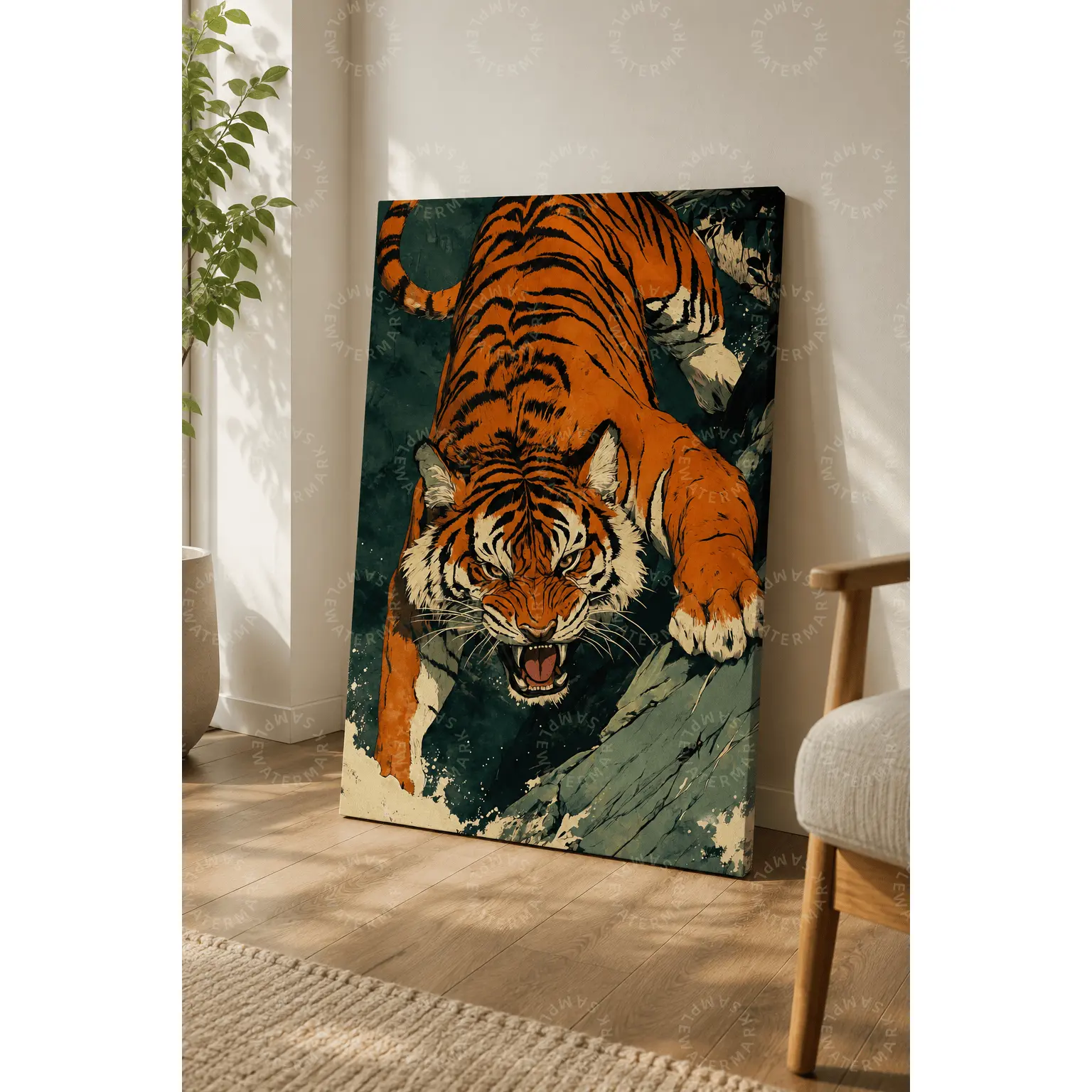 Fierce Tiger Canvas Art, Orange Black Japanese Inspired Aesthetic Poster, Wild Animal Wall Decor, Bedroom Wall Art, Living Room Decor, Office Wall Art, Gaming Room Poster, Bold Nature Home Decor Gift